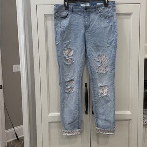 Judy Blue Women's/Juniors Light Blue Jeans Size 13/31 Skinny Fit Pink Floral